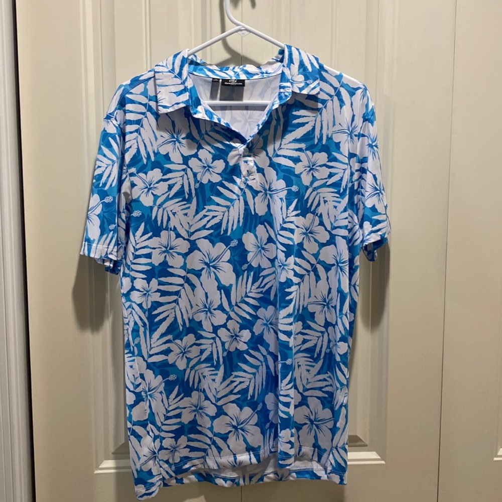 Blue Hawaiian golf polo